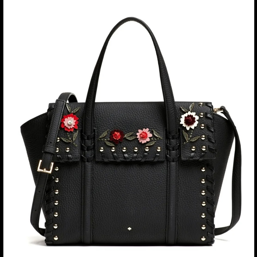 Kate Spade Black and Red Satchel with Floral Accents